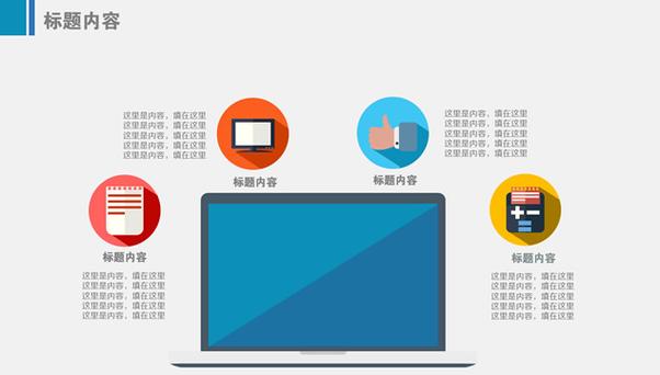 商务典范 笔记本电脑大图封面彩色图表 PPT 模板设计解析